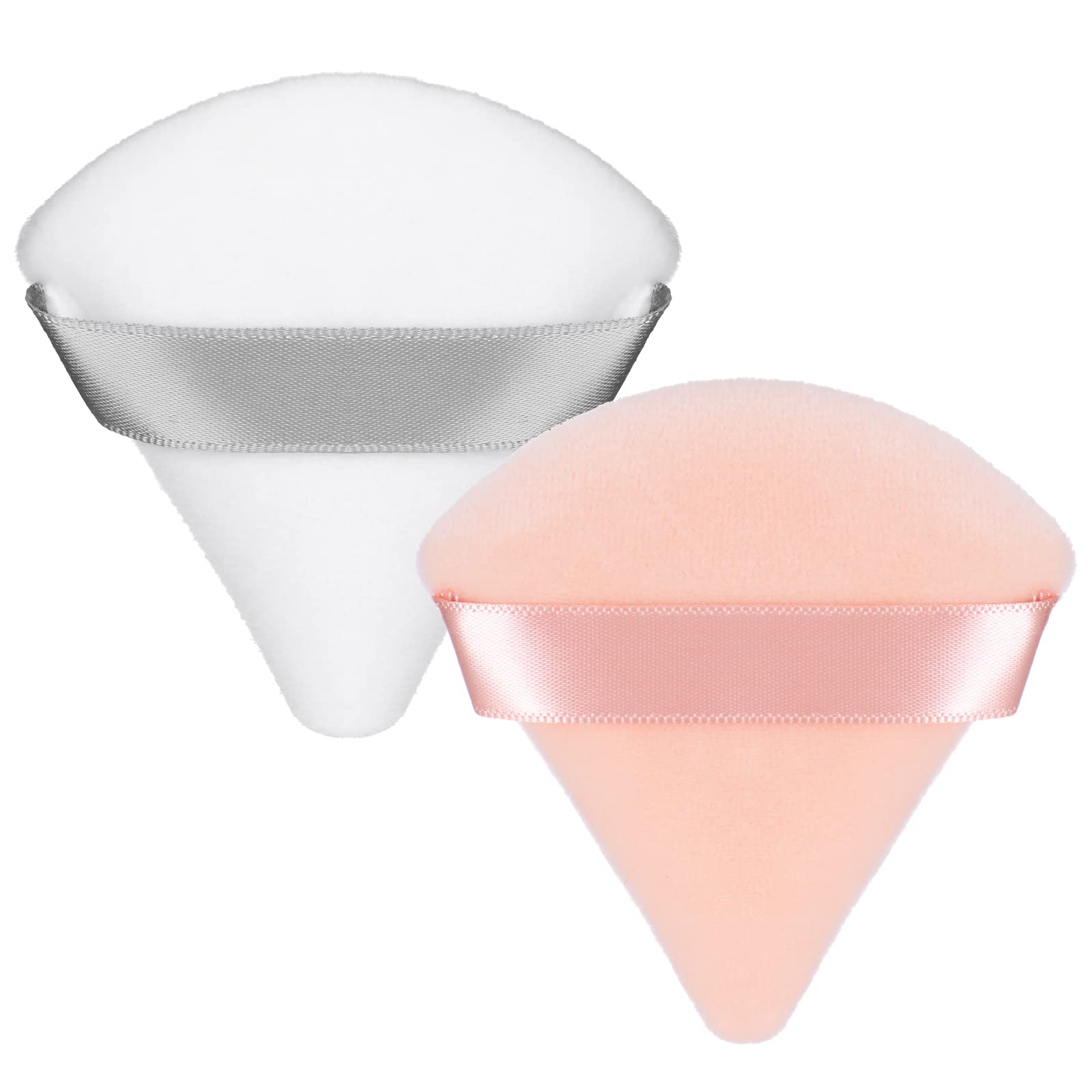 Patelai2 Pcs Triangle Powder Puff Soft Sponge Reusable Sponges with Strap for Loose Powder Cosmetic Foundation Wet Dry Makeup (White, Nude)