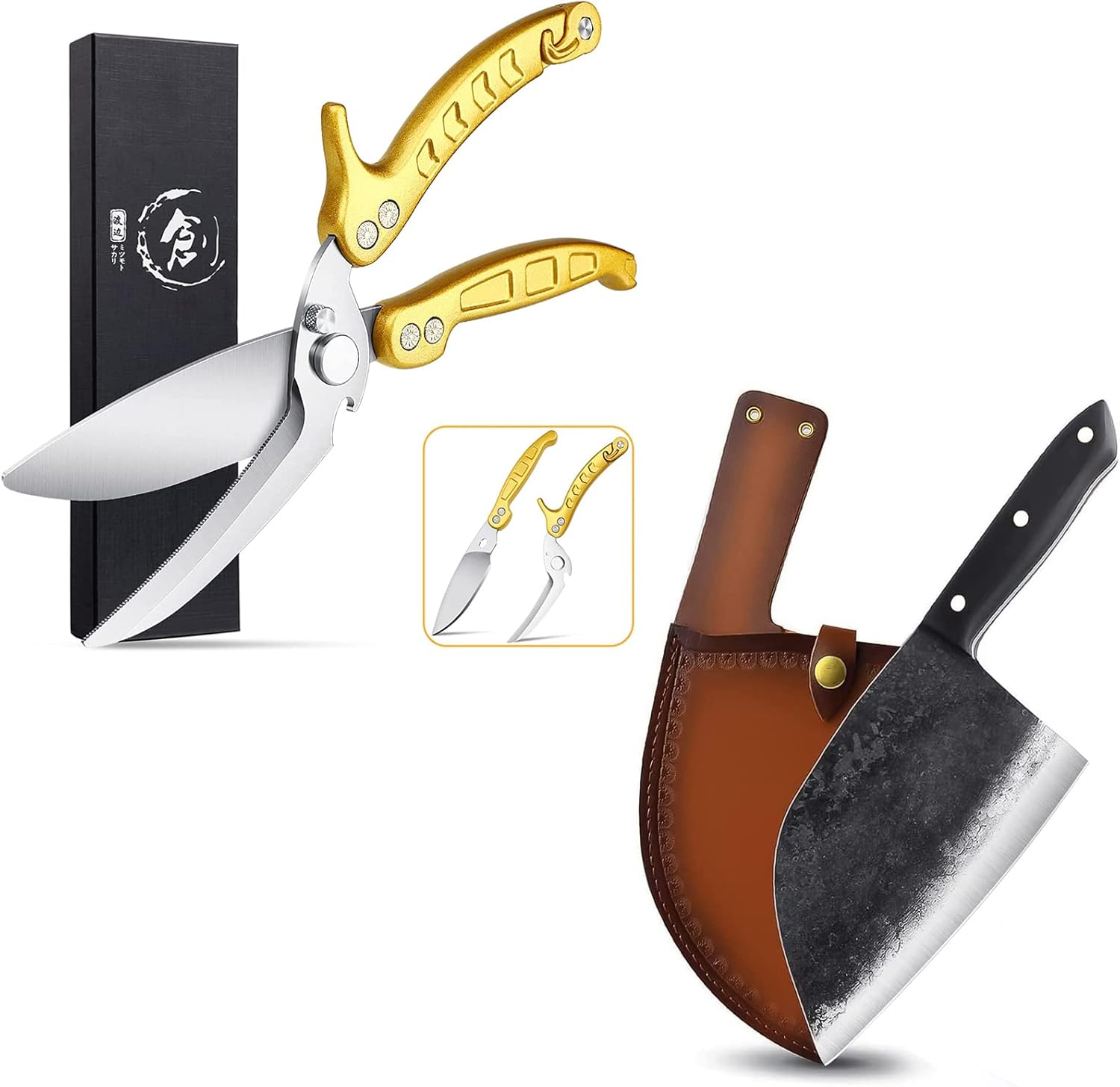 Poultry Shears, Germany Detachable Heavy Duty Kitchen Scissors, Golden Poultry Shears With Chef Knife Bottle Opener Gift Box, Multipurpose Kitchen Shears For Cooking Chicken Meat Turkey Thanksgiving