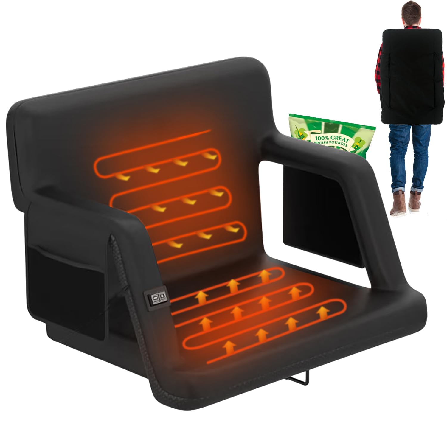 Heated Stadium Seats for Bleachers, Portable Reclining Stadium Chair with Back Support and Arm Support,3 Heating Level - Perfect for Outdoor Sports