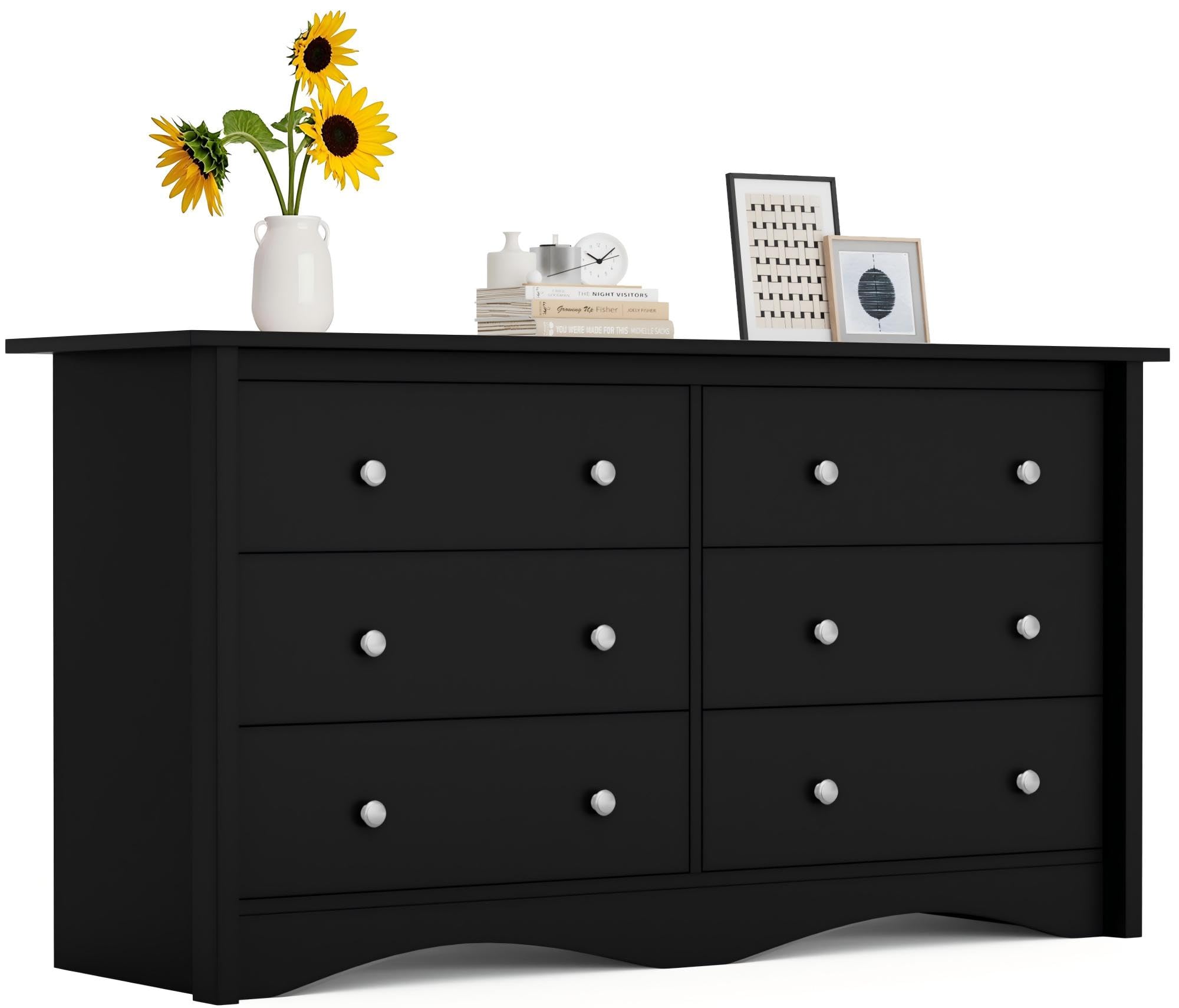 Furmax Dresser, 47.2' Modern Chest of 6 Drawers, Black