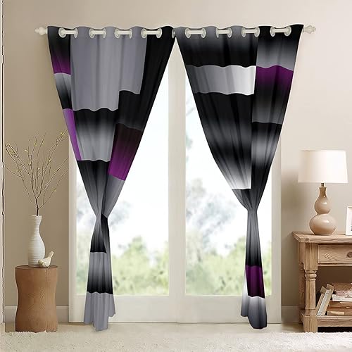 Miniatura 4 de Cortinas geométricas negras y moradas para dormitorio, niños, representación 3D, arte abstracto, cortinas opacas rectangulares geométricas para
