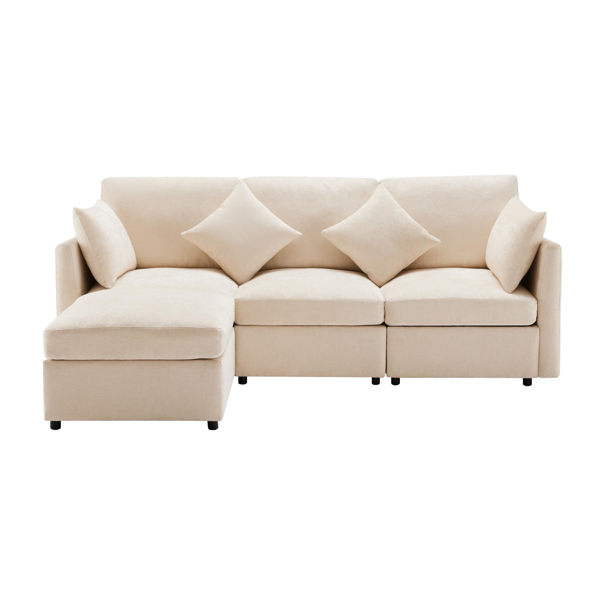 Divano moderno,divano componibile in tessuto cinigliato,sofa letto 3 posti,a quattro posti,divano angolare a L con poggiapiedi,divani,divani con penisola,216x161x81cm (Beige)