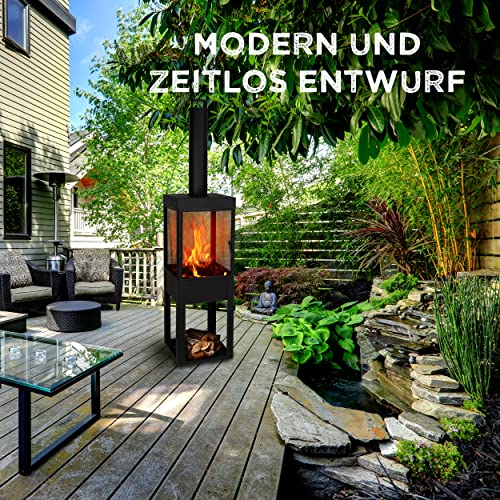 Terrassenofen mit Schornstein - Gartenkamin mit Funkenschutz - Feuerstelle für den Garten oder Terasse - Karbonstahl Terrassenofen – Bild 6