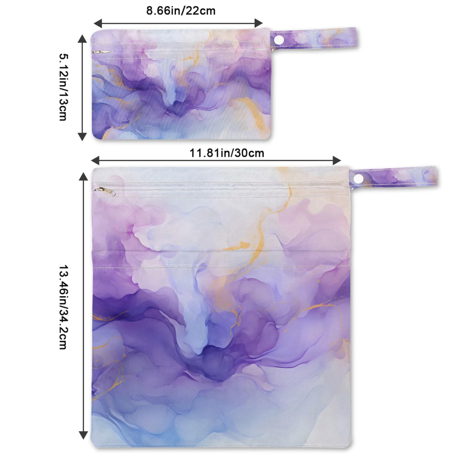 2 Set Purple Abstract Gradient Wet Dry Bags for Baby Cloth Diapers Waterproof Reusable Storage Bag for Travel,Beach,Pool,Daycare,Stroller,Gym,Laundry,Dirty Clothes,Swimsuits Wet Clothes, Wet Bag