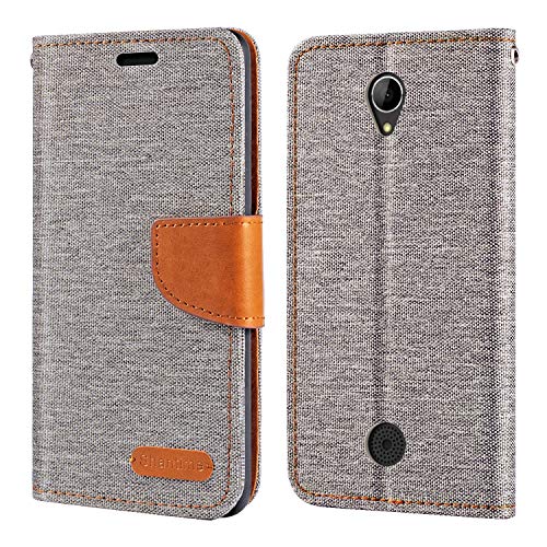 Custodia Flip in Tessuto Oxford e Pelle PU Compatibile con Acer Liquid Zest Cover Protettiva con Chiusura Magnetica e Tasche per Carte Grigio