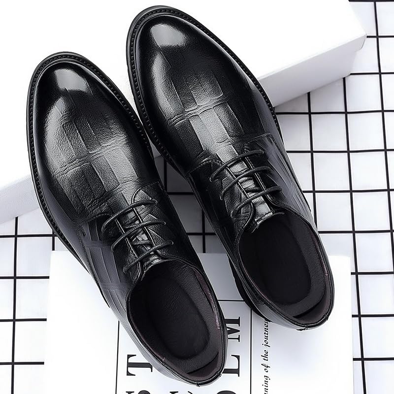 Men's Vintage PU Leather Dress Formal Shoes Patent Leather Oxford Lace Up Pointed Toe Derby Tuxedo Shoes Non Slip Block Heel Oxford Formal Shoes for Men4