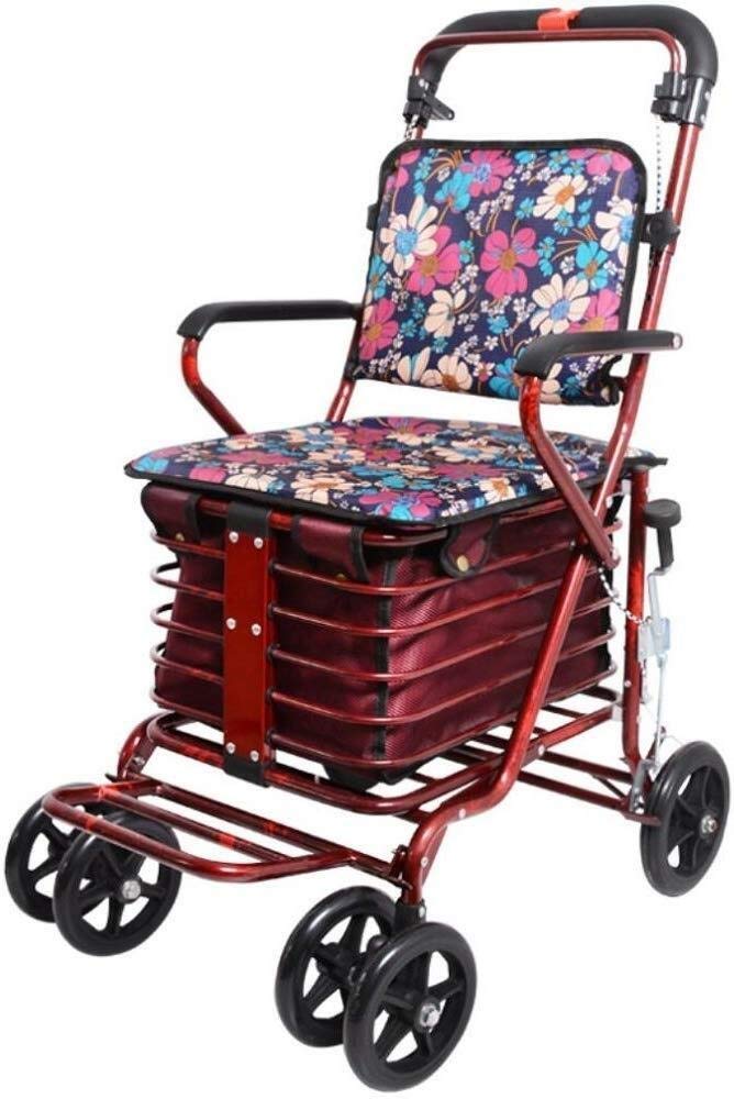 Andador para Ancianos,Andador de altura ajustable, andador, andador ligero de acero plegable con cuatro ruedas de altura ajustable con cesta de asiento acolchada y eje de freno ajustable