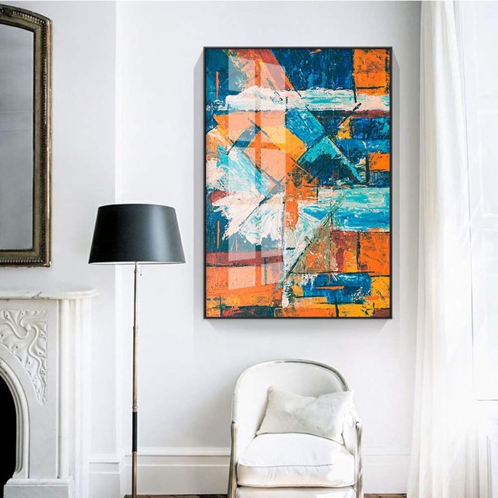 ZD-Wall sticke Nordic Living Room Bedroom Bedside Restaurant Painting Simple Modern With Picture Frame Abstract Decorative Painting Color Painting Sofa Background Wall Painting 50x70cm happy life