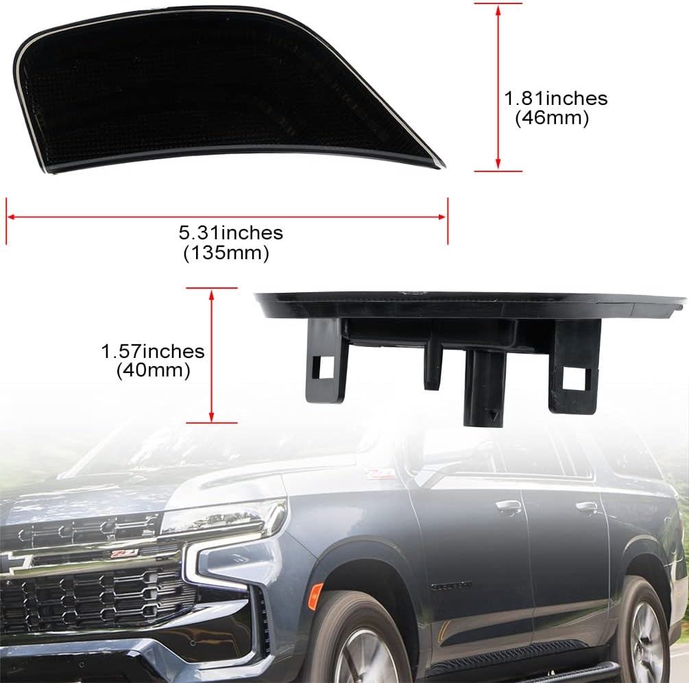 NJSBYL White LED Side Marker Lights Replacement for 2021 2022 2023 2024 Chevy Tahoe Suburban GMC Yukon XL Denali Escalade ESV Smoked Lens Driver Passenger Front Markers Parking Position Lamps 84776452