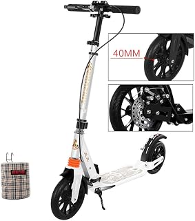 MERTNK Adult scooters,Adult Kick Scooter with Big Wheels Disc Handbrake, Dual Suspension Folding Commuter Scooter with Storage Basket, Height Adjustable - Supports 220lbs (Color : White)