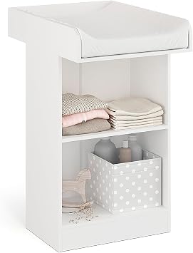KOMTO Baby Changing Unit, Nursery Table with 2 Open Shelves, White Storage Unit for Baby, Space Saving Changing Station | Lulliblox M1