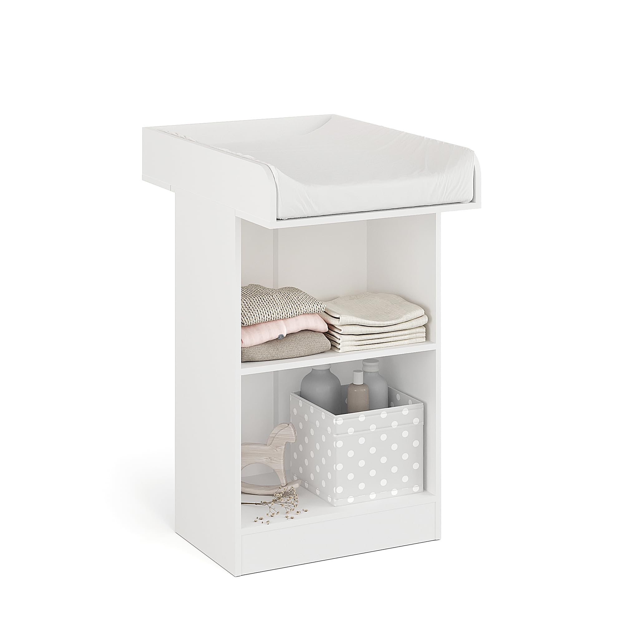 KOMTO Wickelkommode Weiß - Wickeltisch Schmal, Baby Kommode mit Wickelaufsatz abnehmbar, Baby Changing Table | Lulliblox M1