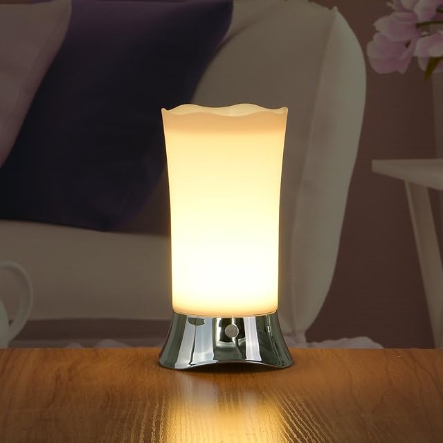 ZEEFO Table Lamps Wireless PIR Motion Sensor LED Night Light, Indoor/Outdoor Battery Powered Light Motion Activated Portable Security Desk Light for Kids Bedroom, Bathroom, Hallway, Kitchen, (Silver)