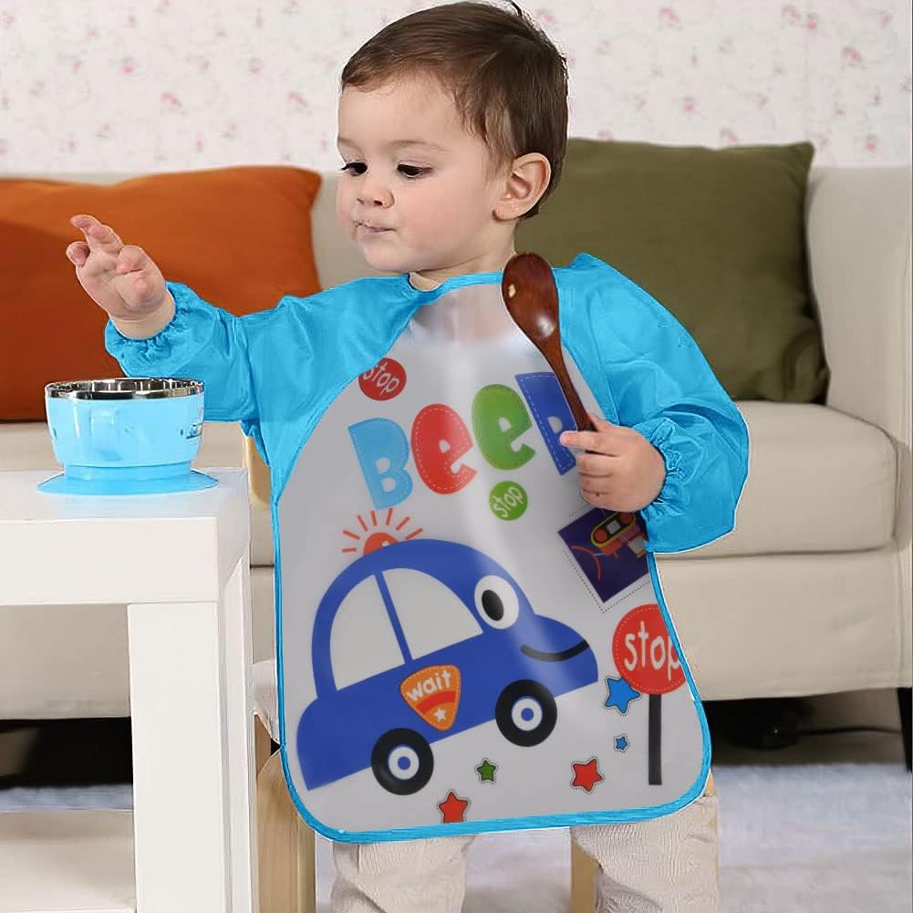 Vicloon Bavaglino a Manica, Bavaglino Unisex per Bambini, Bambini Impermeabile con Maniche Lunghe e Allacciatura Sulla Schiena, Giocare e Mangiare Piccoli da 6 Mesi a 3 Anni