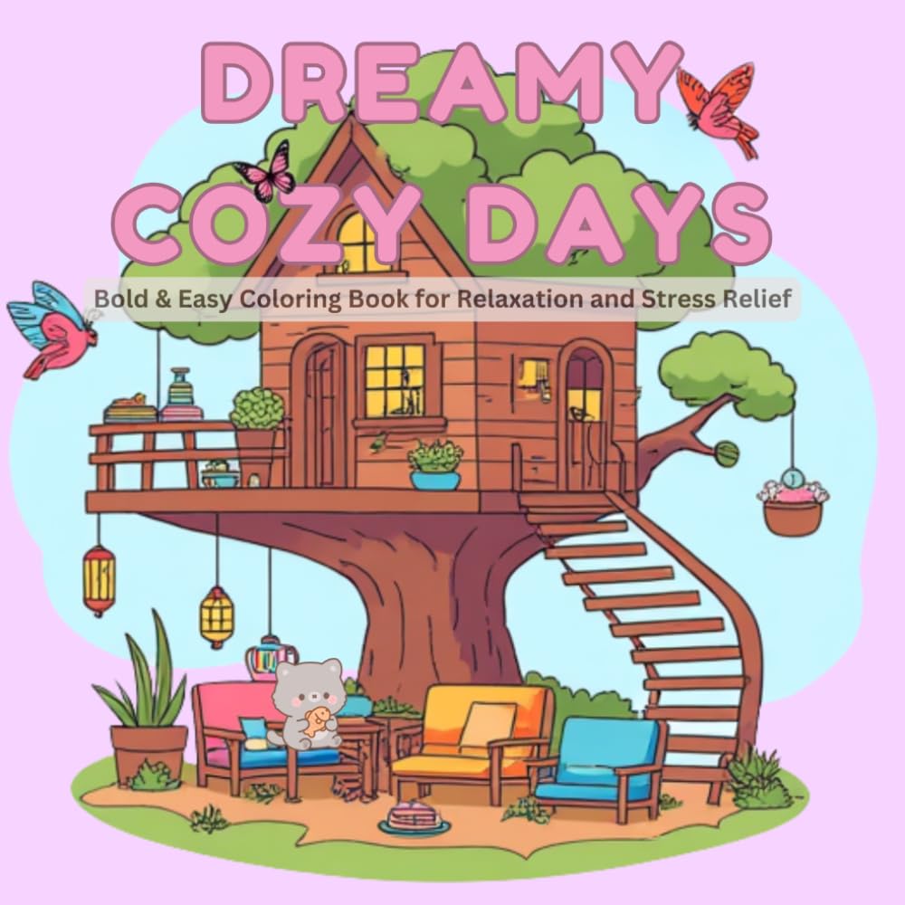 Dreamy Cozy Days: Cute & Easy Coloring Book Featuring Cozy Rooms, Garden Picnics and Relaxing Spaces