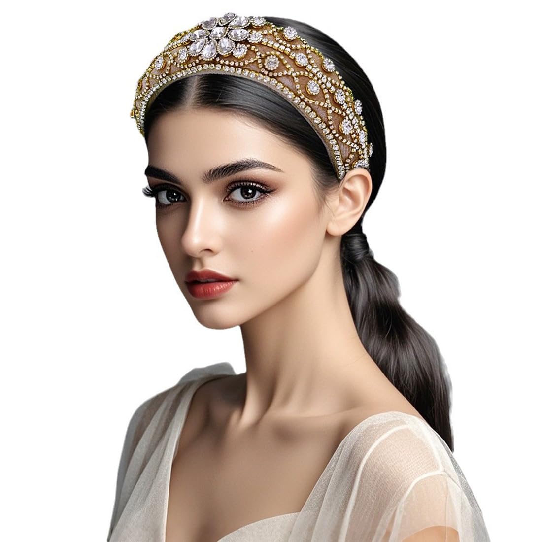 MaxxCloud Vintage Crystal Headband Hairband-Rhinestone Hair Accessory Hairhoop for Women with Soft Velvet Padding,Daily Use