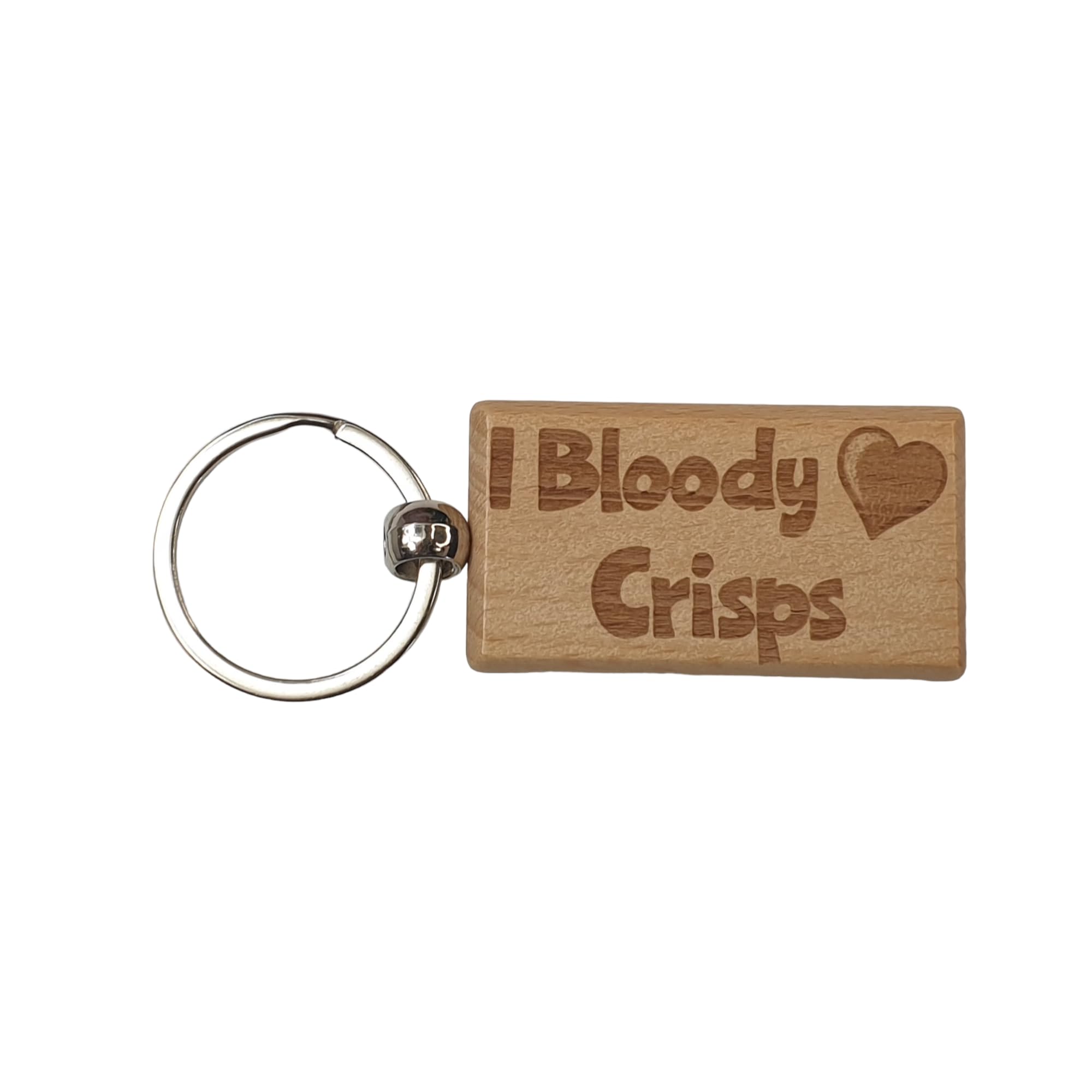 Decalarama Brown Cute Crisps Keyring Gift - I Bloody Love Heart Crisps - Nice Cute Engraved Wooden Key Fob Fun Novelty Present