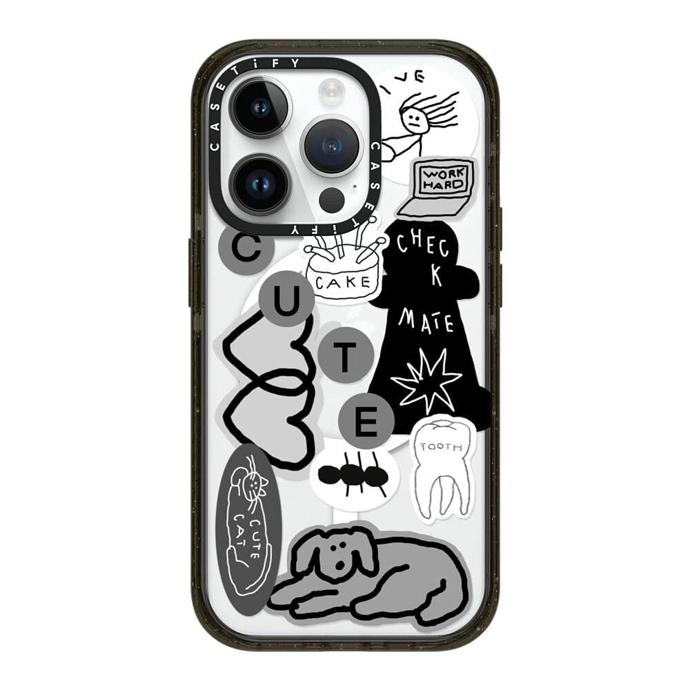 CASETiFY インパクト iPhone 14 Pro ケース [MIL規格準拠 (4x MIL-STD-810G)/2.5mからの落下試験をクリア/MagSafe に対応] - INAP STICKER 01 - グロッシー ブラック