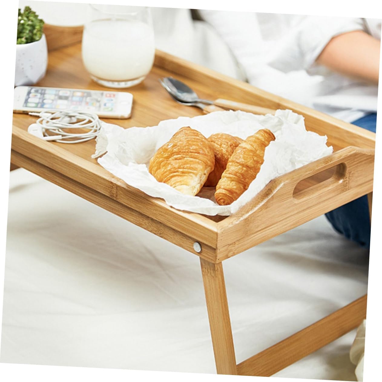 Elegant Khaki Foldable Bed Desk Tray Multiuse Laptop Table Eating Trays for Bed