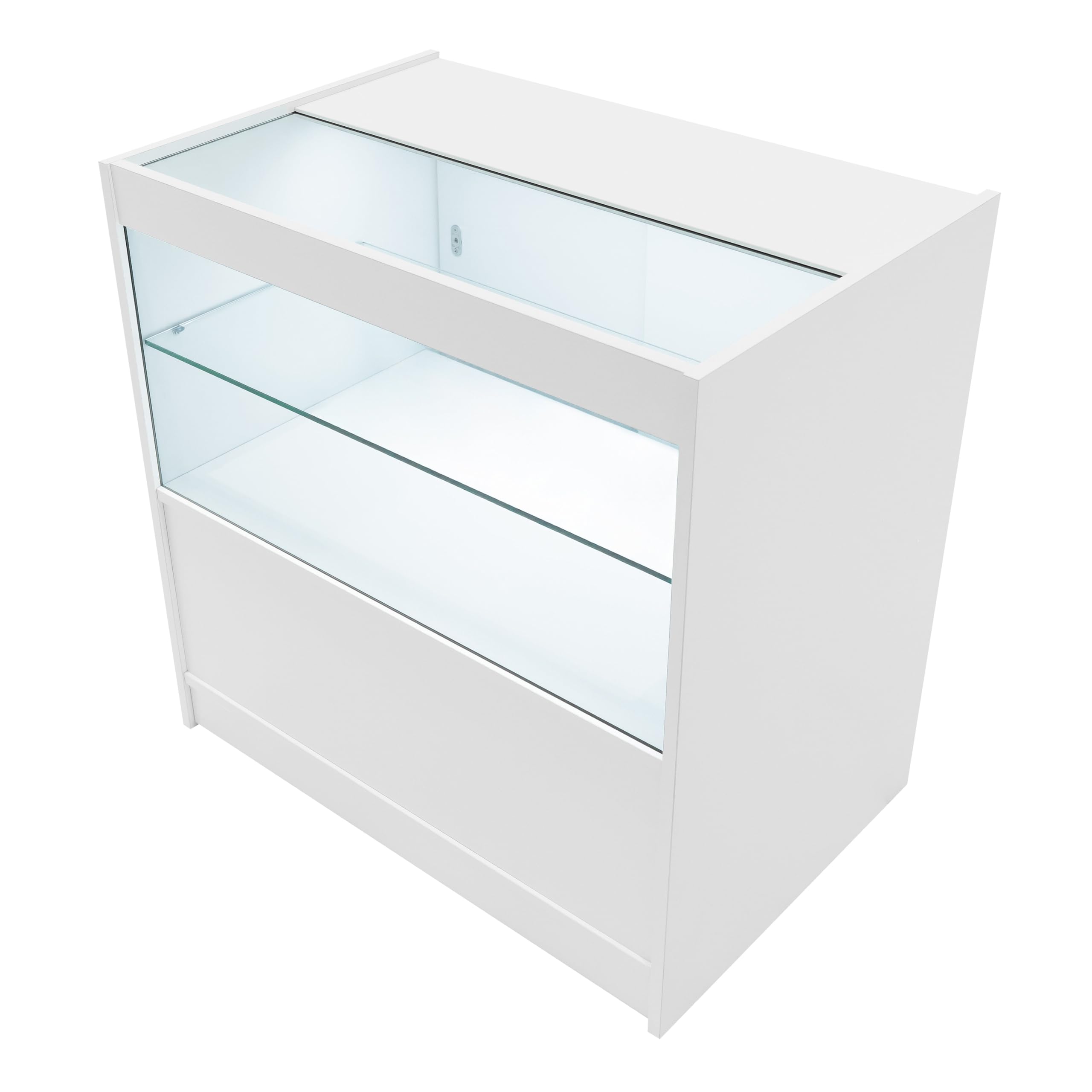 Set Banconi Bianco con LED Gravity B900 C900 CM60 TB60 - Vetrina con Serratura, Chiavi, Ante Scorrevoli, Mobile Cassa, Espositori Angolari Illuminati per Abbigliamento, Gioielli e Accessori