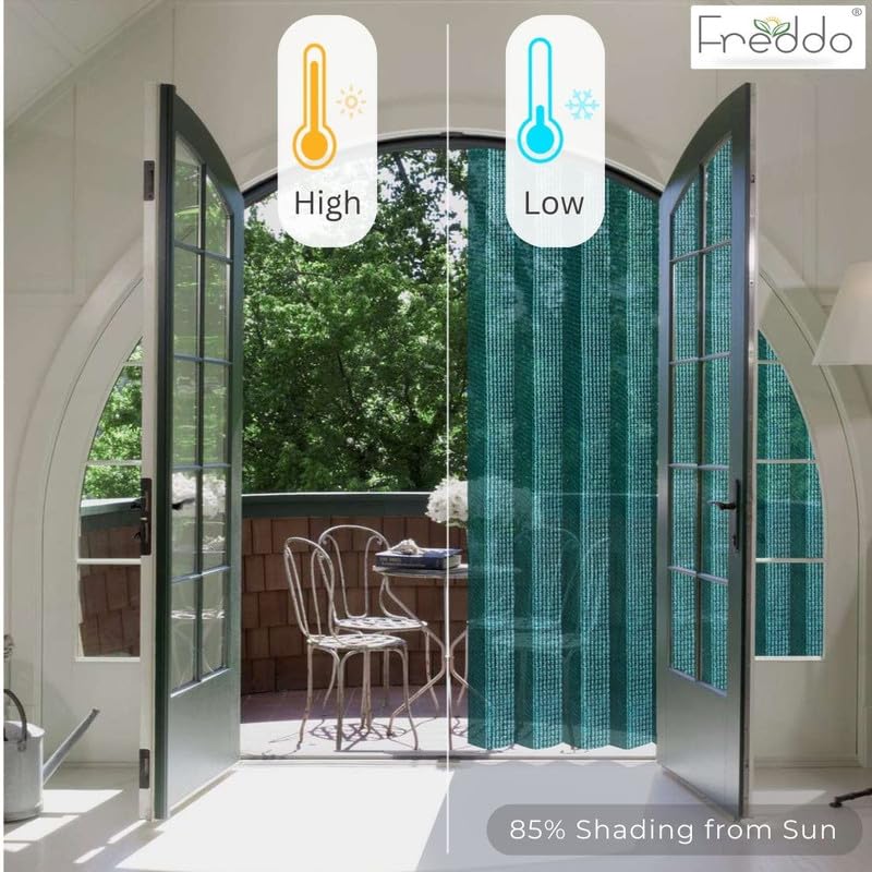 Image of FREDDO-PE 85% Indoor /Outdoor Sun Blocking Balcony Eyelet Curtains UV Protection, Sun Shading Light Filtering, Temperature Reducing for Window /Door (Dark Green Color | 4.5 X 9 Ft) Pack of 1 Piece
