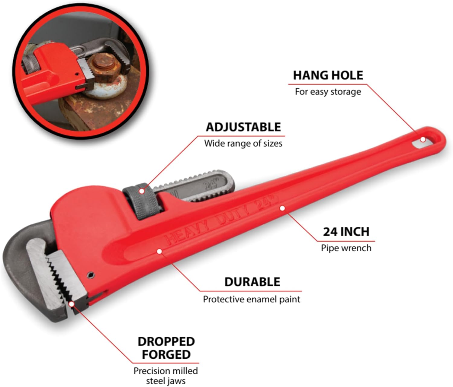 Performance Tool W1133-24B Heavy-Duty Adjustable Straight Pipe Wrench, 24-inch