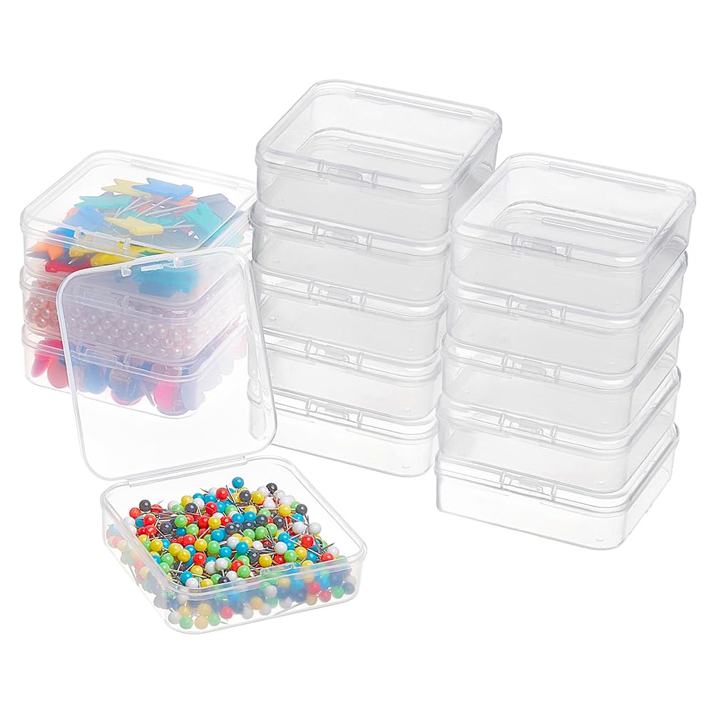 BENECREAT 18 Pack 2.5x2.5x0.78 Square Mini Clear Plastic Bead Containers Jewelry Organizers with lid for Items,Earplugs,Tiny Bead,Jewerlry Findings