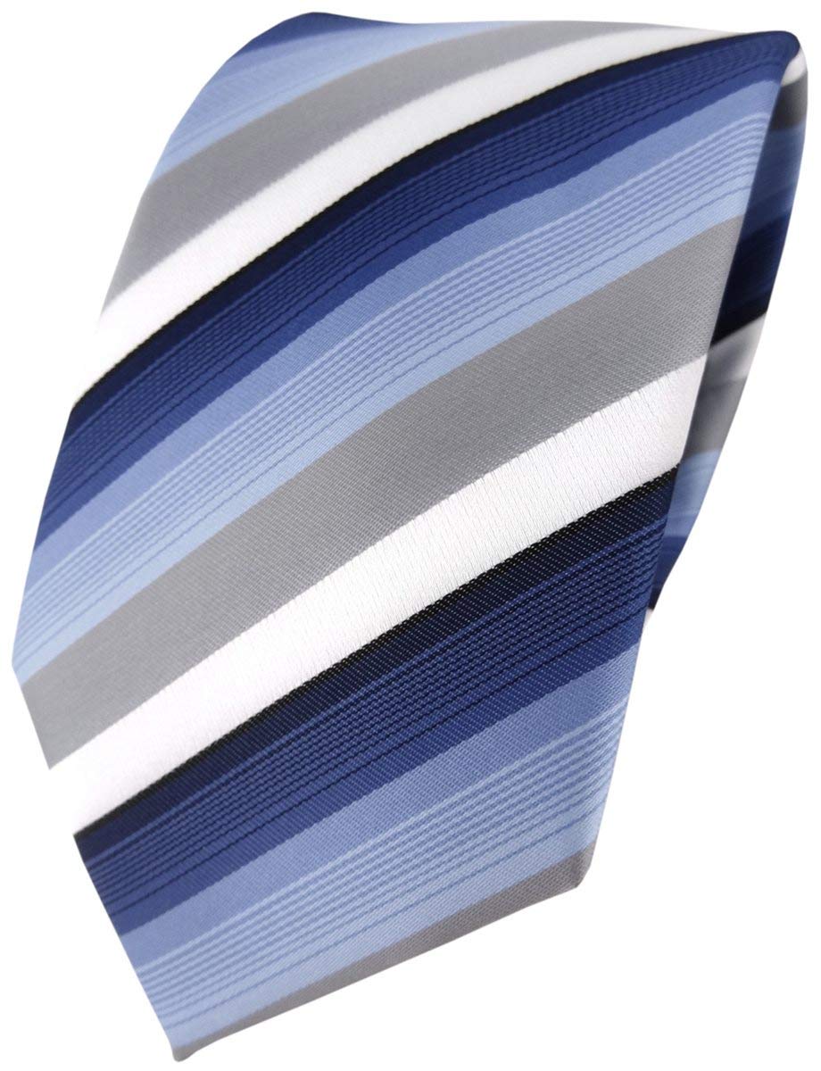 TigerTie Designer Tie in Striped Pattern - Tie Width 8 cm, Blue, dark blue, grey, white stripes, Krawattengröße: ca. Länge 150 cm, Breite 8 cm