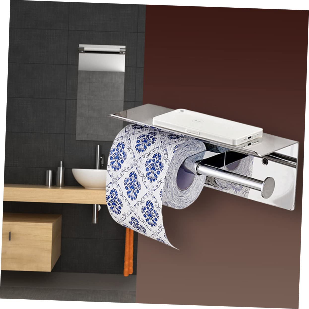 Hemobllo Portarotolo Igienica Da Parete Con Ripiano Realizzato in Materiale Durevole Adatto Per Bagno Hotel e Altri