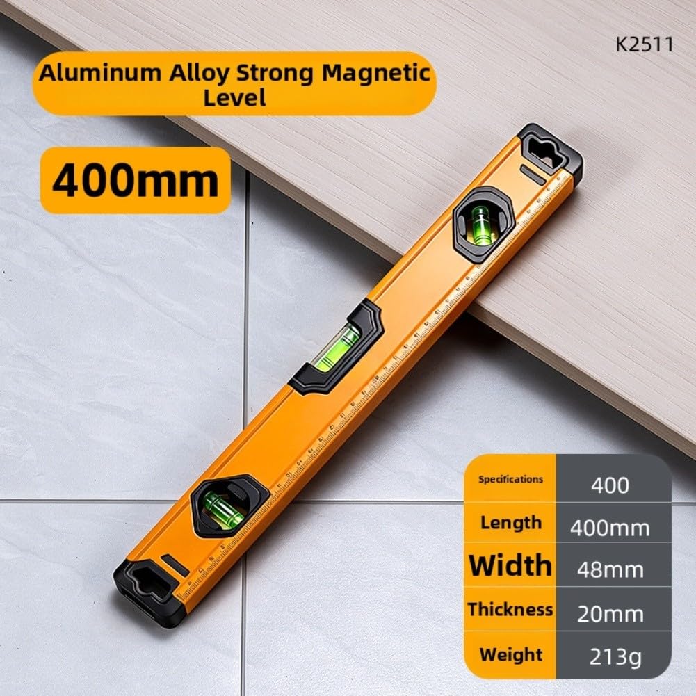 Righello magnetico in lega di alluminio con scala graduata trasparente, forte base magnetica per uso a mani libere, strumento di misurazione 400 mm arancione (500 mm)