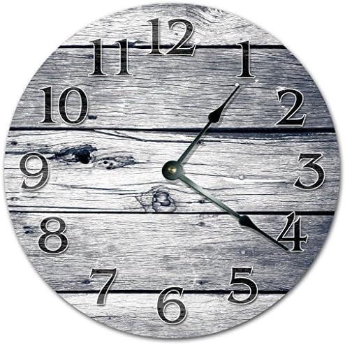 NVBFH43545 Grey Damaged Woodboards Wooden Clocks Vintage Large Silent Wood Clocks Large Round Novelty for Living Room Home Decor 12 Inch