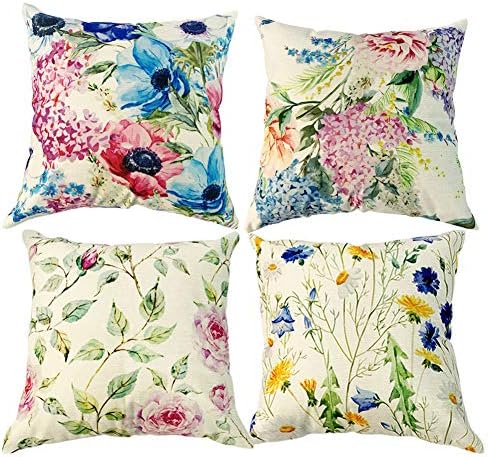 Freeas Cushion Cover, Set of 4 Oil Painting Pattern Pillowcase Square House Sofa Pillow Cover 45 x 45 cm