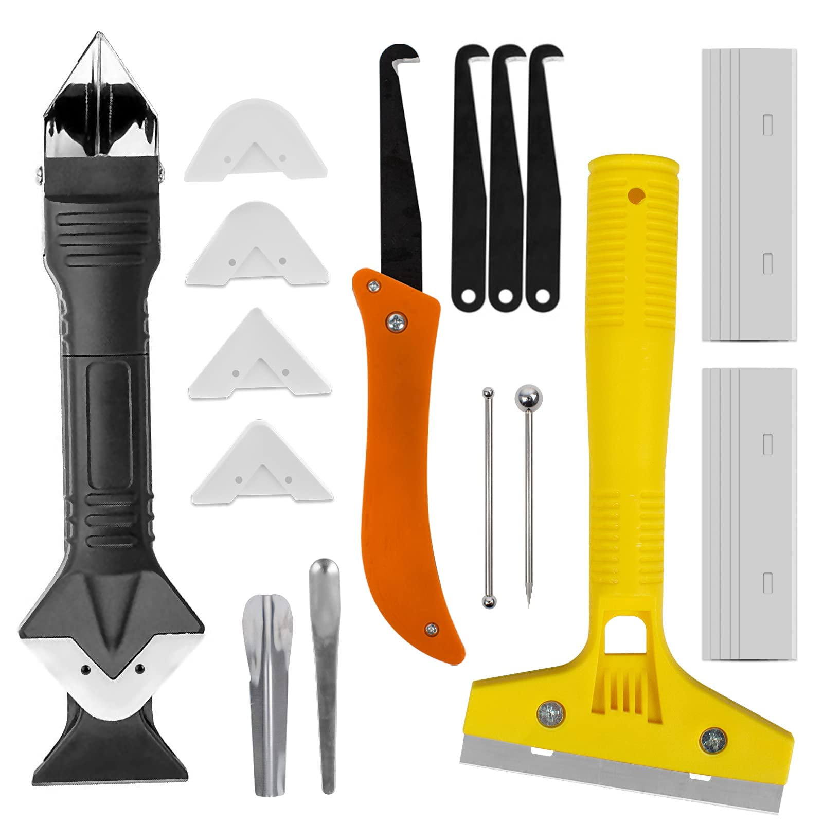 Grout Removal Tool, Caulking Tool Caulk Remover 3 in 1 Silicone Caulking Tools Kit, Glass Glue Angle Scraper Grout Saw Blade Scraper Caulk Finishing for Kitchen Bathroom Window Sink Tile Joint