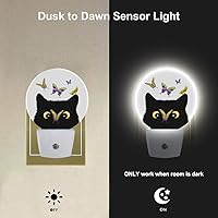 Vista 2 de EKOBLA Luces nocturnas con forma de gato y mariposas, enchufables a la pared, mariposa en la nariz del gato, lindas luces nocturnas enchufables
