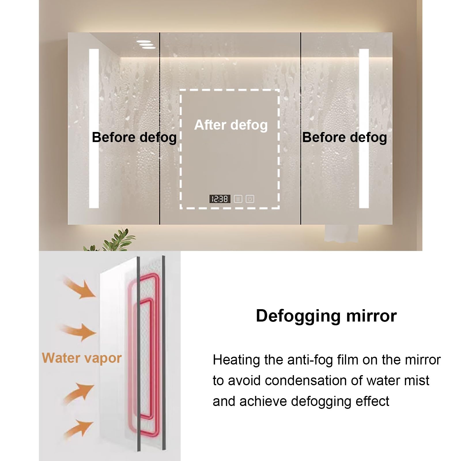 Armario de Baño con Espejo, Espejo de Baño con Armario y LED, LED Espejo con Almacenaje de Maquillaje, para El Cuarto de Baño o el Cuarto de La Ducha(Nero,58 * 70cm/22.8 * 27.6in)
