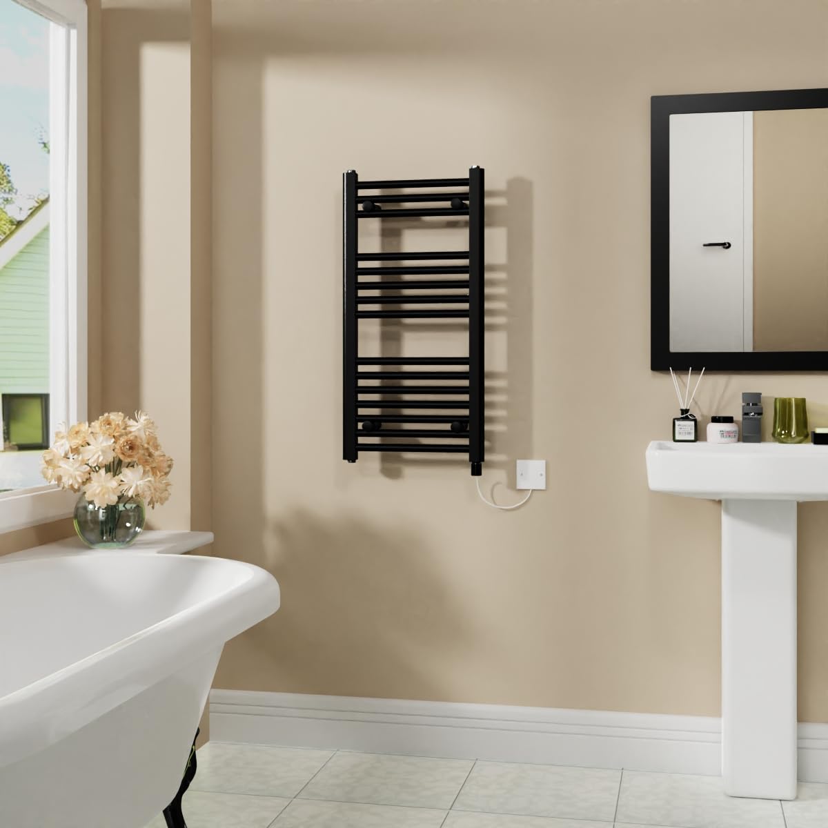 Warmehaus 400W Electric Heated Towel Rail Radiator Black - 800x400mm