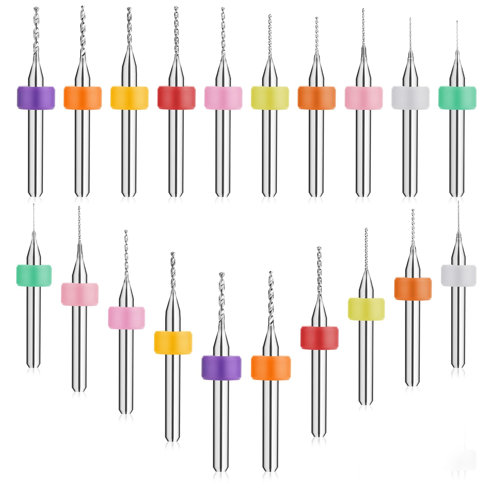 20 Pcs Mini Drill Bit Set, 0.3-1.2mm Shank Tungsten Carbide Micro Drill Bits, Tungsten Steel PCB Print Circuit Board Flute CNC Router Bits Shank for Rough Stone Print Circuit Board Jewelry Engraving