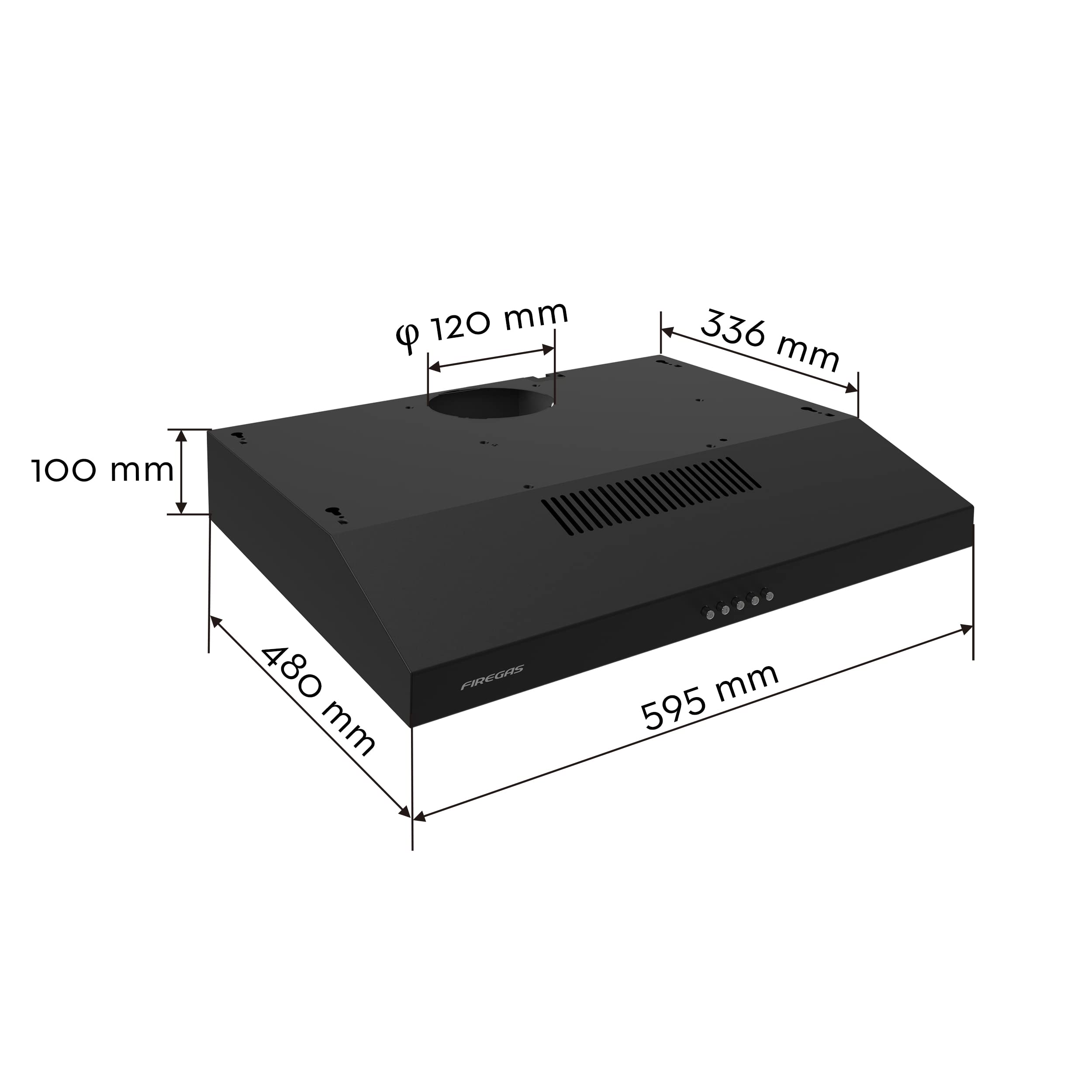 FIREGAS 60cm Visor Cooker Hood LED Extractor Hood Under Cabinet Hood Wall Mounted Extractor Fan Kitchen 600 mm Top Vented Range Hood,Black - 5