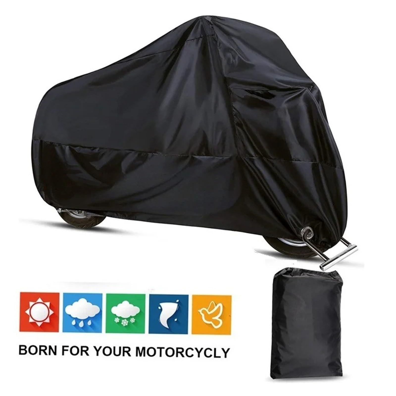 Motorradplane mit Schlossloch Für 2024 Motorrad Mantel Schwarz Abdeckung Regenzeit wasserdichte 190T Polyester Elektroauto