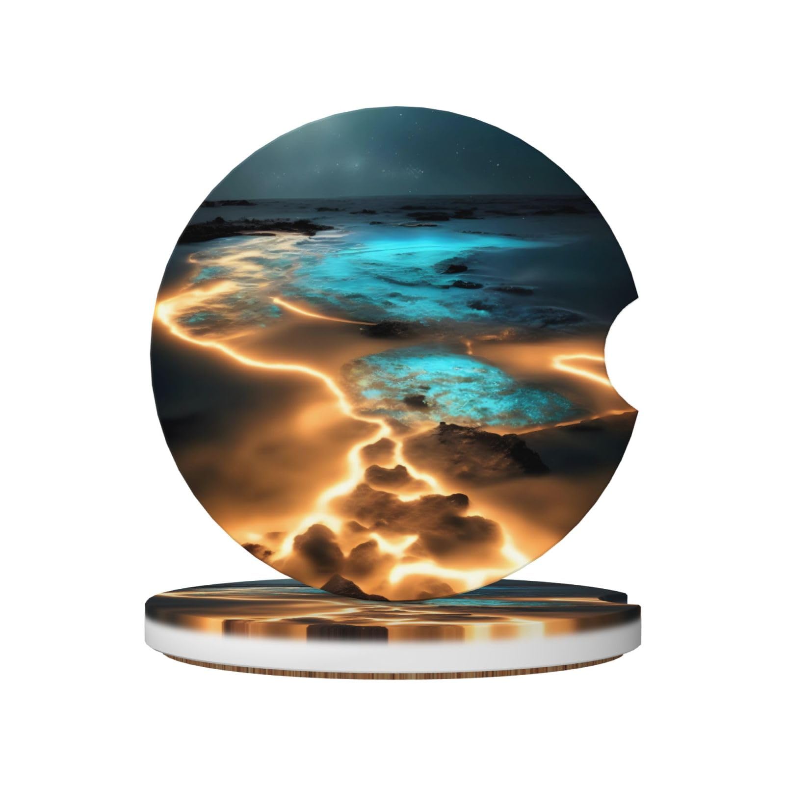 View Under The Moon Printed Ceramic Car Cup Coasters (2 Pack), Suitable for car Cup Holders, 2.56 inch Diameter
