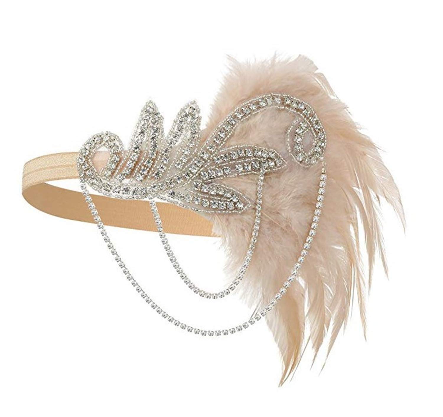 Ulalaza Style-4 Carnival Feather Headpiece Showgirl Headband Roaring 20S 1920S Flapper Head Band Vintage Gatsby Party Accessories