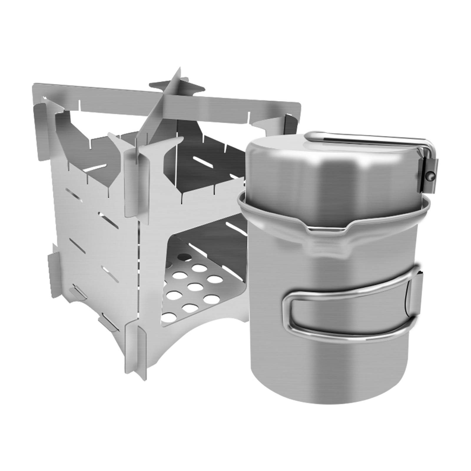 Réchaud de randonnée pliable TIM-LI en acier inoxydable avec pot de camping