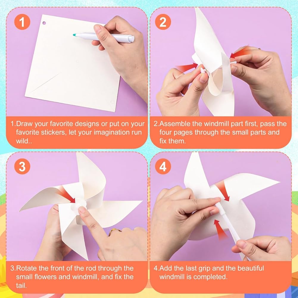 50 piezas de molinos de viento de papel para niños, , molinos de viento desnudos, molinos de viento de plástico, molinos de viento pequeños para el verano de los niños