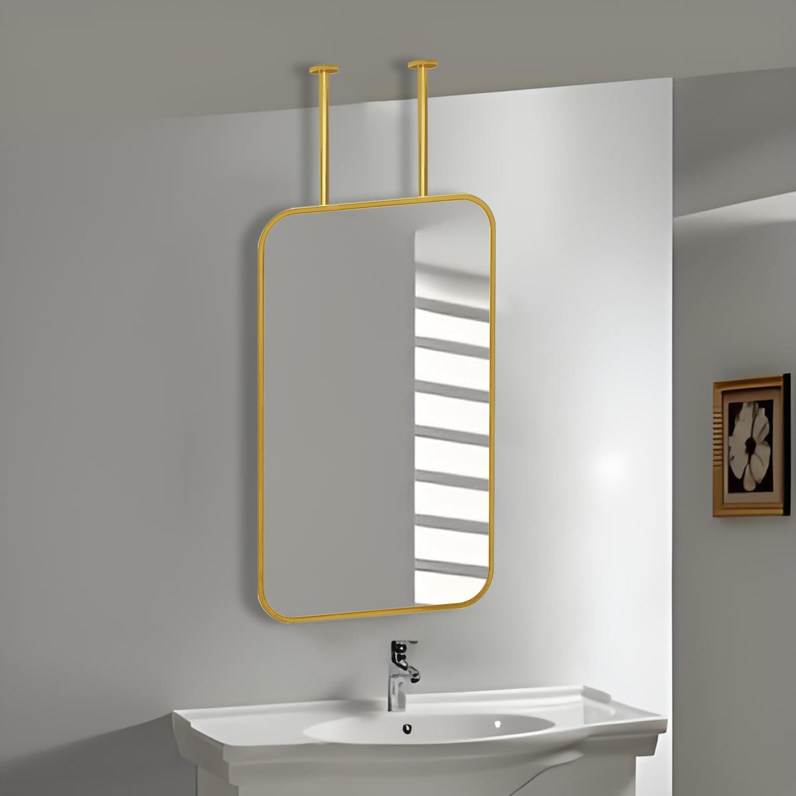 FGXHHS Gold, Modern Simple Large Mirror with Metal Frame, Customizable Boom Wall-Mounted Mirrors, Home Bedroom HD Hanging Mirrors(40cmx70cm)