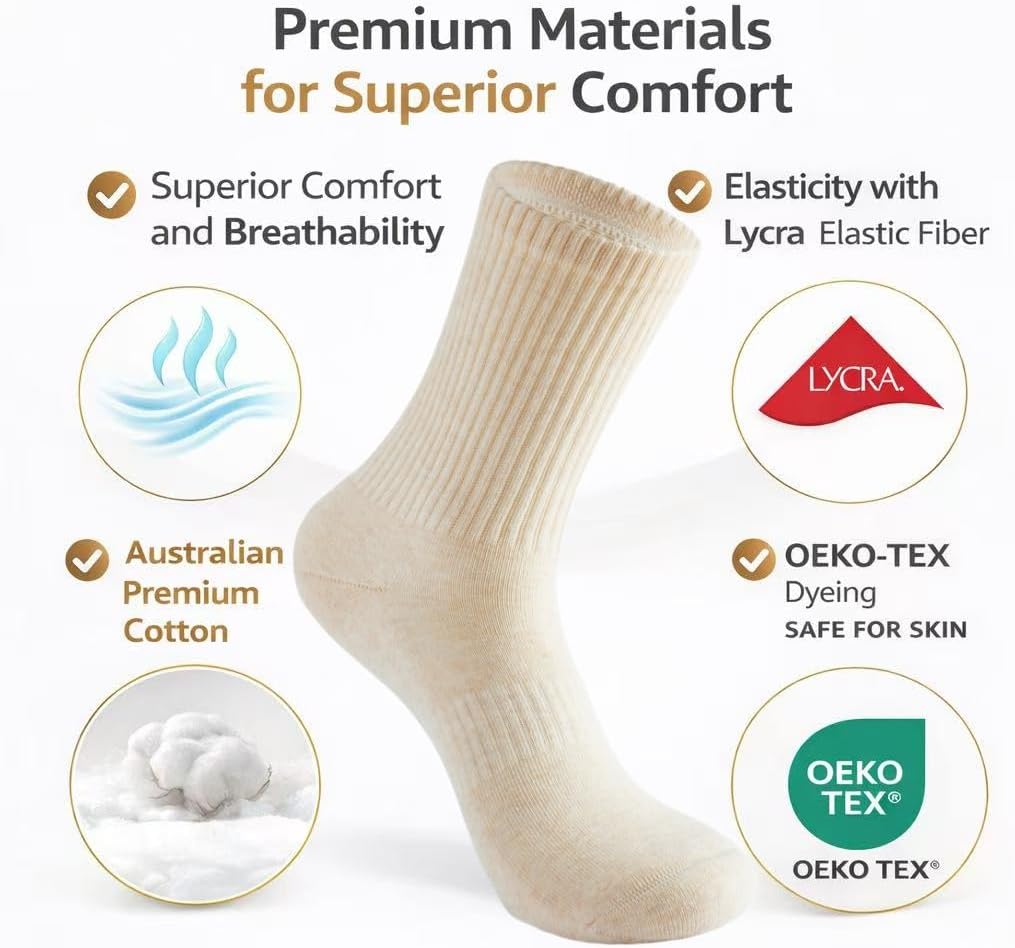 Women's Cushioned Crew Socks, Soft Cotton Boot Socks for Women, Breathable Smooth Toe Athletic Walking,Size 6-11