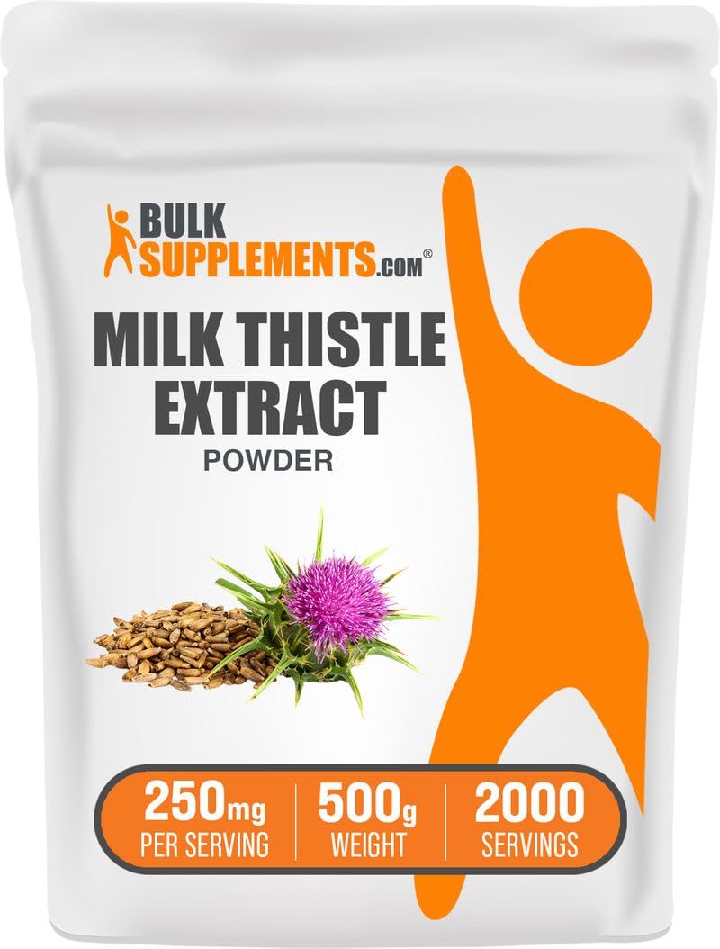 BulkSupplements.com Milk Thistle Extract Powder - Herbal Supplement, Milk Thistle Supplement - Gluten Free, 250mg per Serving, 500g (1.1 lbs) (Pack of 1) 17.64 Ounce (Pack of 1)