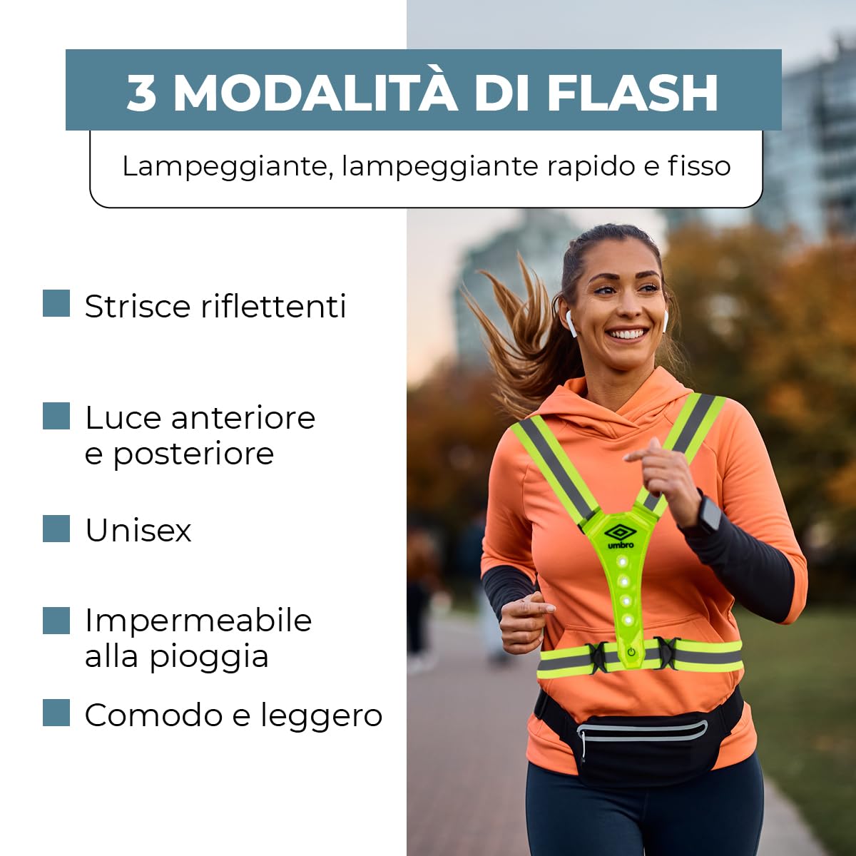 Umbro Illuminazione Chaleco Reflectante - Chaleco Reflectante Homologado -Chaleco Reflectante Moto con Luci - Gilet Riflettente con 8 LED - Gilet Riflettente Regolabile con Luci