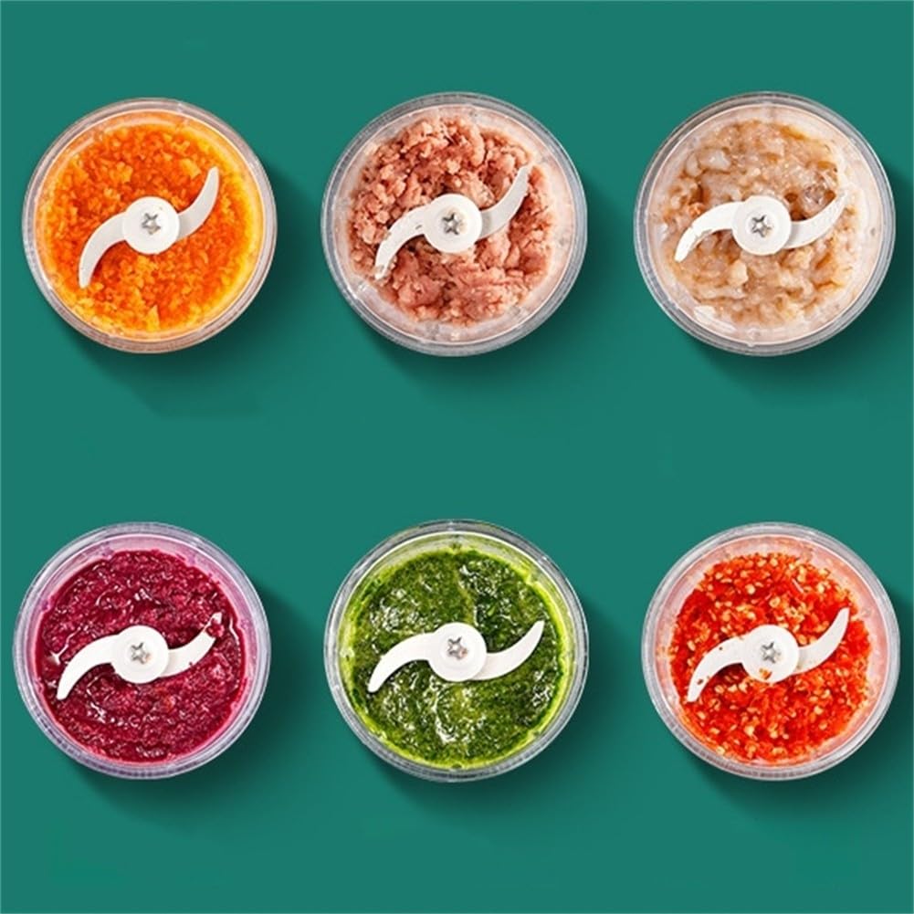 Molinillo eléctrico de carne para picadora de verduras y cebolla con 2 cuencos, hoja de acero inoxidable, procesamiento rápido de 5 a 30 segundos, para alimentos de bebé, ensalada, salsas