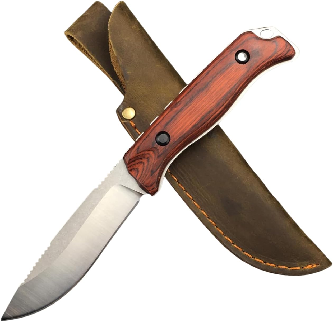 HUAAO 8.7in Fixed Blade Knife Full Tang, Drop Point 440C Blade, Wood Handle, Hunting Knife with Sheath for EDC Camping Survival