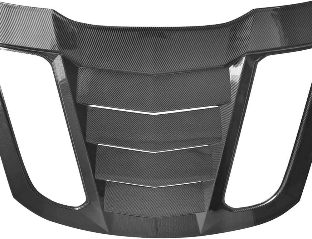 IKON MOTORSPORTS, Rear Window Louver Compatible with 2015-2024 Ford Mustang Coupe, Carbon Fiber Print Sun Shade Cover Windshield Scoop, 2016 2017 2018 2019